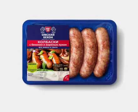 Колбаски для жарки с беконом и жареным луком, 480 г